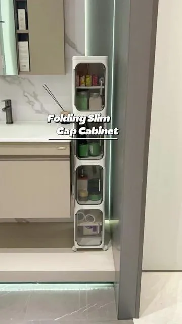 This sliding folding narrow slit cabinet saved my bathroom. It can hold all#homeorganization #narrow #folding #slim #bathroomorganization 
