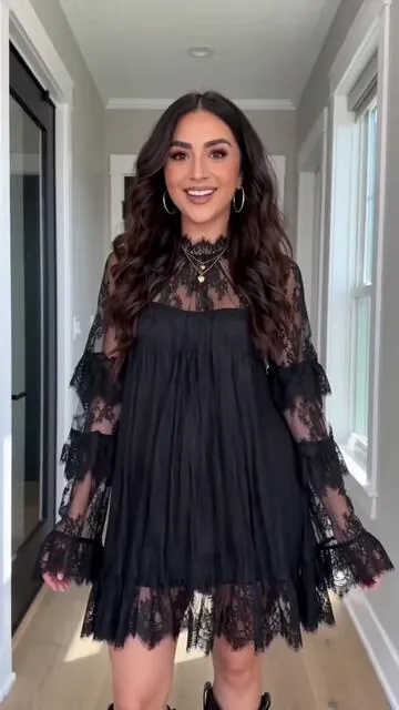 Found the most comfortable lace dress that actually feels lived-in. No itching, just pure vibes. 🤠 #cowboyboots #lacedress #summerstyle #midsizestyle #coolgirlstyle 