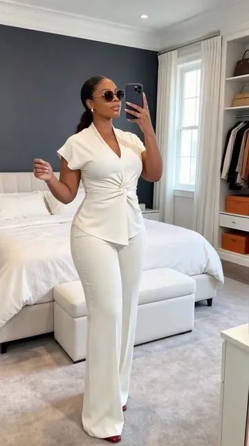 V-neck top. Tailored ease. 🔥 ChicMe outfit = effortless office glow. #chicme #2pieceset #businesscasual #workwear #straightlegpants #commuterstyle #ootd #fashiontiktok #fyp #foryou #viral #womensfashion #style #officewear #elegantlook