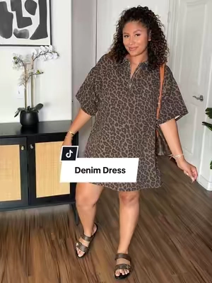OBSESSED with the leopard print denim dress 🐆😍 #denimdress #casualchic #everydaywear #summerstyle #tiktokshopmothersday 
