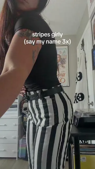 A new staple in my wardrobe featuring a high waist and a breezy wide leg with stylish stripes  🖤  #alttiktok #tiktokshop #clothing #contentcreators 