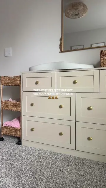 This is the seven drawer in the color beige and I’m obsessed 🤎 #Nursery #NurseryDecor #NurseryDresser #NurseryIdeas #Dresser 
