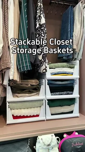 Easy pull out closet organizers, no assembly required. Keep your wardrobe neat and tidy in minutes!#closetorganization #organization #mothersdaygiftideas #homeessentials 