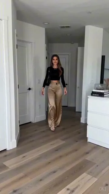 Irregular V Waistline Satin Pants#IrregularWaist #VWaistline #HighWaist #WaistDesign #FashionPants