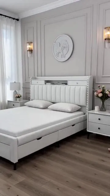 Elevate your bedroom with the TryLazy Upholstered Flatform Bed Frame! This Queen size bed combines modern design with ultimate practicality. Enjoy 4 spacious storage drawers, durable wood slats holding up to 900lbs, and a no-noise design for peaceful rest. Plus, stay connected with the built-in USB socket. All in a chic white finish. Ready to upgrade your sleep and space? Shop now! #bedframe #bedroomorganization #storagesolution #queensize #AIGC #Moras