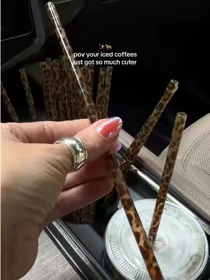 Runnn while the leopard is still in stock!✨🐆@brittyland #straws #reusablestraw #icedcoffee #drinktok #tiktokshopstockup drinkware, iced coffee at home 