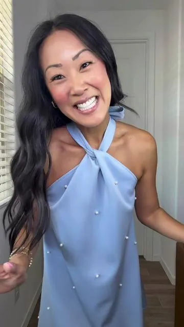 Pretty and comfy special occasion dress, perf for a fun dinner party or wedding guest dress! Love the pearls and halter neckline. True to size, but could size down, runs loose. Other colors, so good! #specialoccasiondress #partydress @H Y Z 