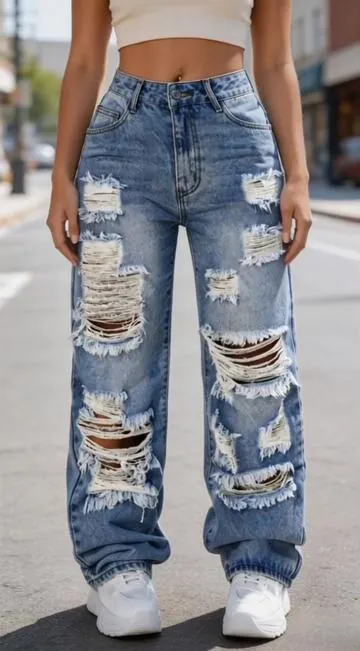 Elegant Fashion Street Style High Waist Ripped Denim Jeans ##jeans##streetstyle##usa_tiktok##spotlightfinds##fyp