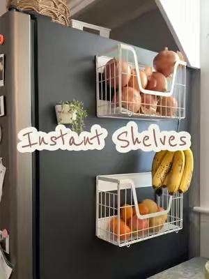 So. Many. Uses! A great way to add shelves/storage to your kitchen, metal cabinets, tool chest, washer/dryer, etc!  #shelving #smallhousedesign #kitchenorganization #smallkitchenhacks #organizedhome 