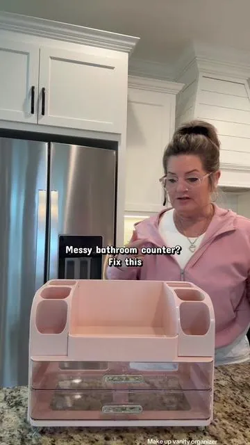 If your bathroom counter is always cluttered, this vanity organizer makes it so much easier to keep everything in one place. It holds your everyday items, keeps things neat. #bathroomorganization #countertoporganization #vanityorganizer #organizedhome #declutter