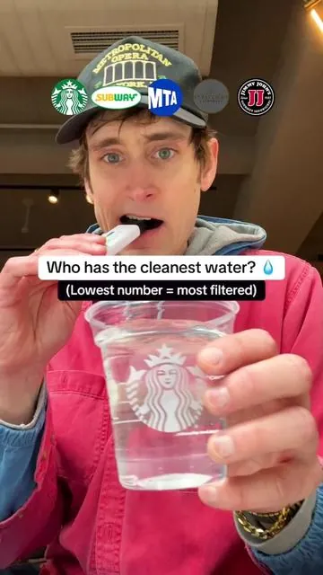 Who has the most filtered water in NYC?  #mukbang #nycfood #foodchallenge #cleanwater #starbucks @Starbucks 