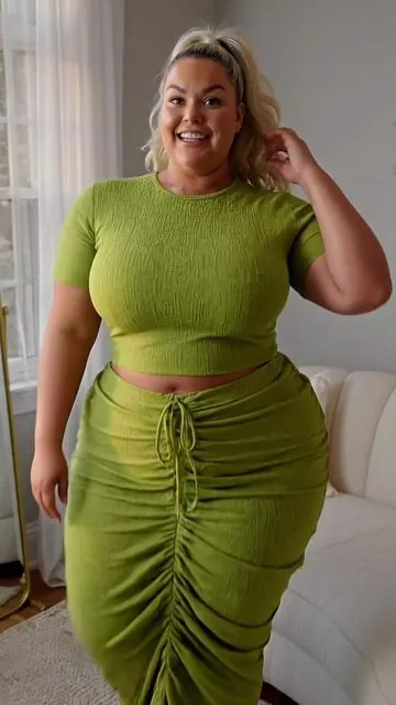 Can we take a moment for the draping on this skirt?! 😍 The ruching hides the lower belly perfectly while giving the best shape ever. So stretchy and comfortable! 🥑✨ #flatteringfit #plussizefashion #plussizeset #midsizefashion #tryonhaul