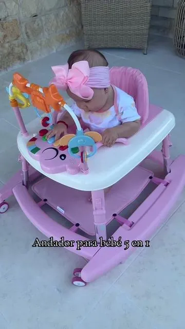 【Summervibes】5-in-1 Baby Walker for 6-18 Months Infants, Foldable & Adjustable Activity Walker with Bouncer, Music, Feeding Tray & Removable Footrest for Boys & Girls