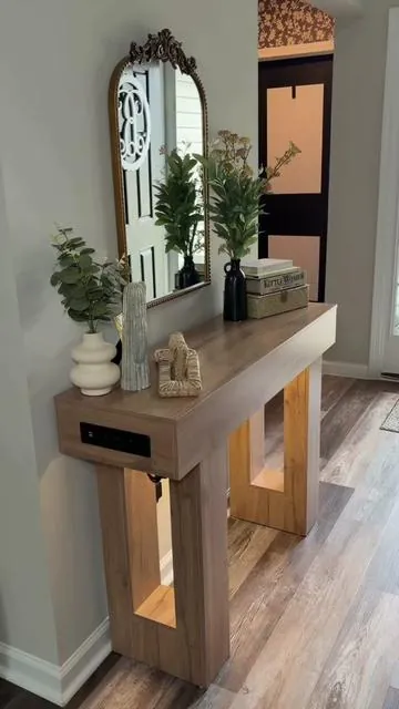 Gorgeous consult table wood 47 inch or you can pick the 63 inch LED light underneath outlet on the side with three outlets and two USB ports #summervibes #tiktokshopstockup #tiktokshopmothersday #consoletable #fyp 