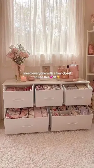 I bought it for storage but stayed for the bedroom glow up ✨🤍💕#dresser #smallcloset #drawerorganization #storage #organization 