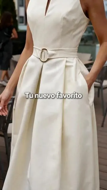 Vestido de fiesta elegante para mujer, falda en línea A con corbata en la cintura, sin mangas, escote en V, estilo urbano #fashionlatina #fashionfinds #quincedresses #stylishkids #promdresses #dressshopping #quinceanerasale #fashionswear #bestxvdress #playaoutfits