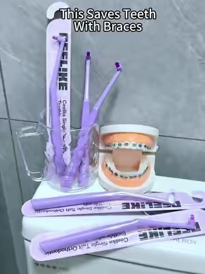 Braces trap plaque around the brackets. This brush is made to clean the spots a normal toothbrush can’t reach. #bracescare #ceelike #oralhygiene #dentaltips #braceshack #TeethCleaning