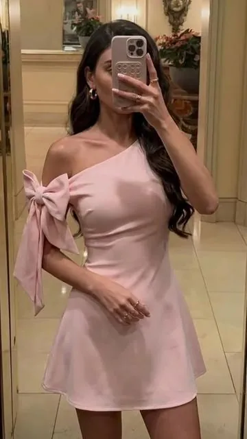 Ribbon on shoulder is the reason why I love it #minidress #datenightoutfit #elegantstyle #softgirl #tiktokmademebuyit 