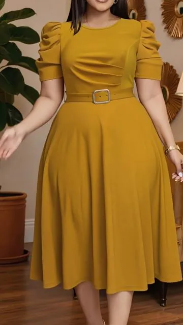 Summer Camel Bubble Sleeve Midi Dress #dress #fashion #ootd 