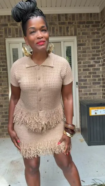 For reference I am 5’3” 140 lbs and I am wearing a medium. It’s true to size. #fashionover50 #fringe #crochet #fashiontiktok 