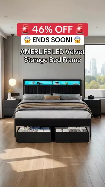 Black storage bed with LED shelf lighting for a clean modern bedroom setup 🖤 Extra storage, sleek style, and cozy night vibes. #TikTokShop #StorageBed #LEDBedFrame #BedroomFurniture #HomeFinds   