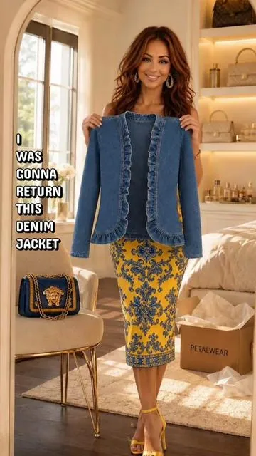 This ruffle denim jacket completely changed the vibe of the outfit. I almost returned it until I tried it on and saw how good it actually looked styled. Now I find myself grabbing this denim jacket every time I leave the house. #denimjacket #jacket #springstyle 