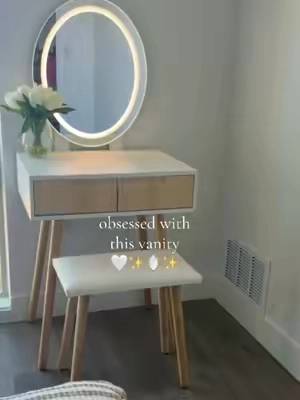 They most beautiful elegant vanity for small spaces and content creators!!  #vanity #makeupvanity #beautyroomdecor #beautyroom #homefinds 