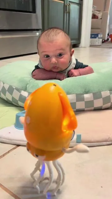 Tummy time just became so much more interesting with this squid💛🦑 #tummytime #babytok #babytoy #babytiktok #babyessentials 