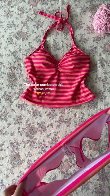 The cutest striped swim suit #swimsuitoutfit #swimsuithaul #tankini #usa #bikini 