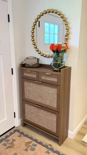 Various colors and patterns available too!  #livingroomdecor #organizedhome #shoestorage #shoecabinet #homefinds 