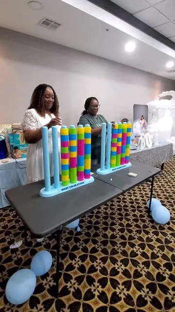 Need a game for a babyshower this is the perfect game to add!  💖💛💙💚 it's so much fun!!  #gamesforbabyshower #alittlepieceofheaven #neecespiecesandmoore #giantcolorstack #familyfun 