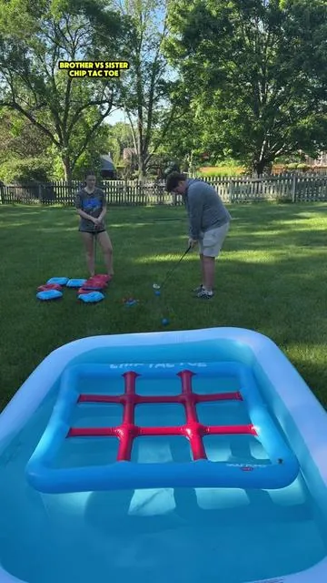 Chip Tac Toe⛳️Brother vs Sister🔥👀 @Golf Pong Games  #golfaddict #golf #backyardgolf #golfchallenge #golflife