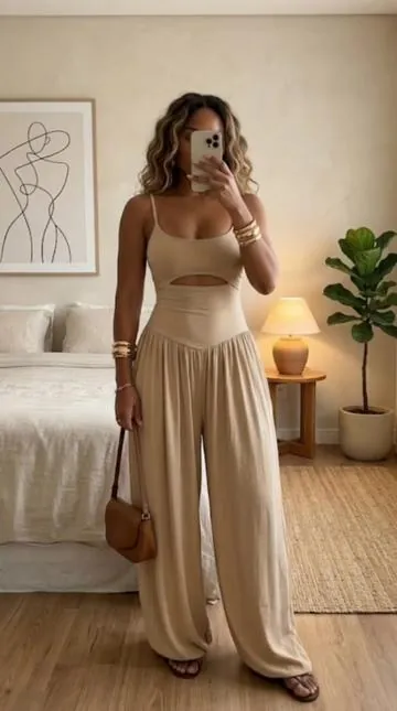 tie back cutout cami jumpsuit#fashion #tiktokmademebuyit #jumpsuit #ootd #summeroutfits 