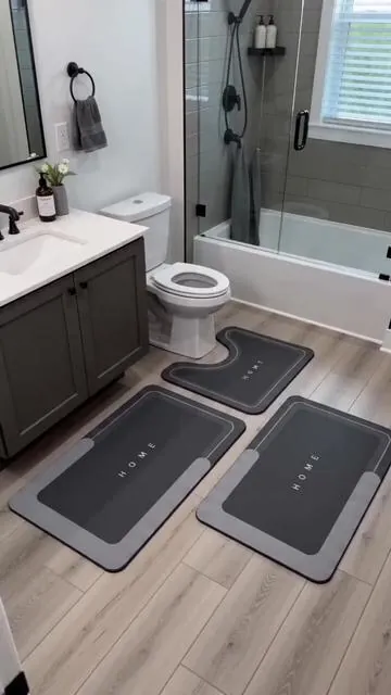Step up your home comfort with this essential 3-piece mat set! 🚿 Say goodbye to wet floors with its quick-drying and water-absorbing design. The rubber anti-slip bottom adds a layer of safety and stability to your space. Perfect for the bathroom, kitchen, washbasin area, or even next to your bathtub for a cozy touch. Elevate your decor and keep your floors dry. Tap to shop this versatile and practical set today! #bathmat #antislip #homedecor #quickdry #AIGC #Moras