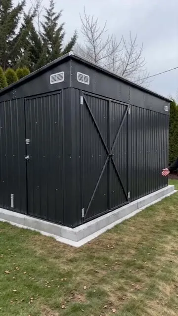 Tired of outdoor clutter? 😬 Organize your space with the Aoxun Modern Galvanized Steel Outdoor Storage Shed! Available in various sizes and featuring triple lockable doors for secure storage. The sloping roof keeps your items protected, and the stable base ensures durability. Plus, it's easy to set up with the included guide, making home and patio organization a breeze. Perfect for your tools and bicycles! Tap to shop and tidy up your outdoor area. #outdoorstorage #shedgoals #homeorganization #patioorganizer #AIGC #Moras