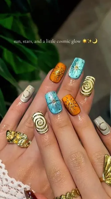 Temple of Eclipse Set ☀️✨🌙 #nailgoals #pressonnails #reusablenails #summernails #nailinspo 