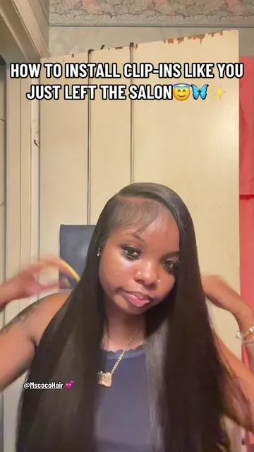 SUPER EASY INSTALLL😇🦋✨ @Mscoco Hair #mscocohair #clipinhairinstall #humanhair #Yakistraight #invisibleclipins #SummerVibes #blackgirlhairstyle #clipins #sidepart #straighthairstyle #yakistraight #hairtutorial #naturalhairstyles #leaveoutinstall 