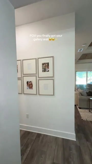 This is the ivory and gold color option! #gallerywall  Living room family photo display, hallway photo gallery wall, how to do a gallery wall, what size photos to hang on my wall, how high to hang a gallery wall with high ceilings #photowall #livingroomideas aesthetic home, homey home #homeowner 