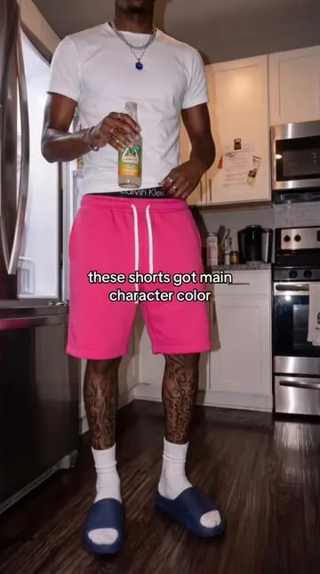 whole fit simple but the color makes it stick 👀 #pinkshorts #baggyshorts #mensshorts #streetwear #affordablefashion 