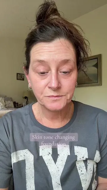 This kbeauty color-changing foundation is one of the coolest beauty products Ive tried. It goes on white and then adjusts to your skin tone. Gen X ladies this is amazing! #makeup #makeuptutorial #colorchangingfoundation #makeuphacks @ELROEL Store 