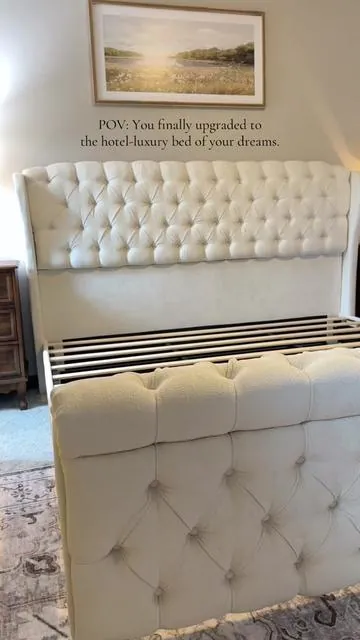 I might never leave this room again. Say hello to the ultimate cozy upgrade. @amerlifeofficial @Amerlife #amerlifesleighbed #luxurybedframe #homeandliving #Summervibes 