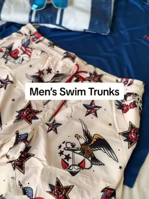 for the American traditional tattoo lovers 🇺🇸 support where you need it, storage where you want it, and a print that speaks for itself @Maamgic Shorts #swimtrunks #mensswimwear #mensswimtrunks #americantraditionaltattoo #americantraditional 