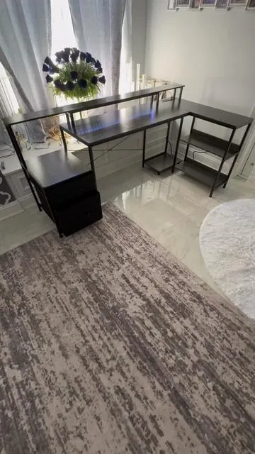 75" Reversible L-Shaped Gaming Desk with Power Outlet and LED Strip, Computer Desk with Storage Shelves for Home Office