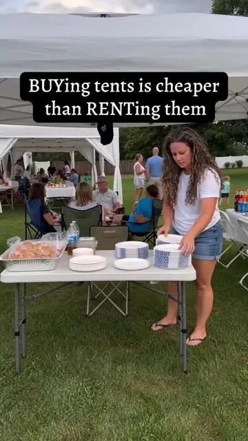 Think Memorial Day…Backyard BBQ setup officially upgraded. #PartyTent #BackyardBBQ #CookoutSetup #OutdoorParty #summervibes 