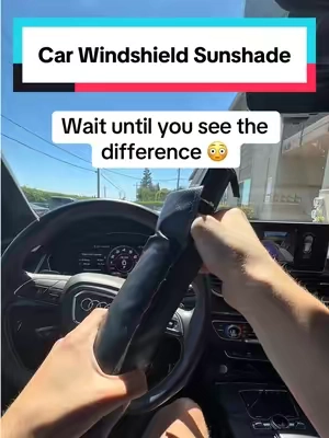This foldable car umbrella is the best sunshade for your windshield! It blocks hot sun and harmtul UV rays to keep your car cool and protected. #carsunshade #windshieldsunshade #sunshade #caraccessories #summeressentials 