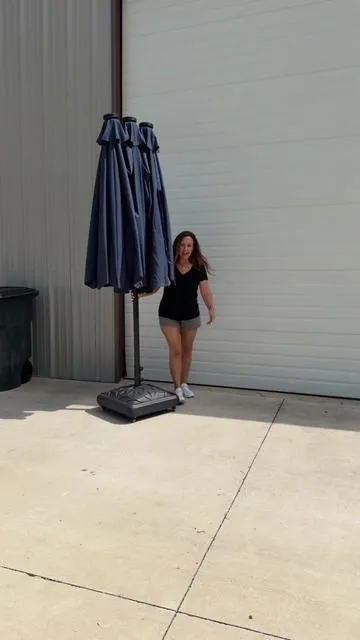 This umbrella base is one of those patio upgrades you don’t realize you need until your umbrella stops blowing over every windy day. The wheels make it so easy to move around the patio. @yaheetech #yaheetech #SummerVibes #SummerVibe #PatioSetup #OutdoorLiving 