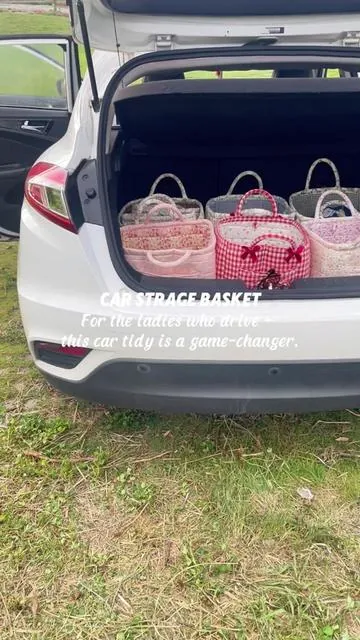 Foldable,roomy, and machine-washable. This French retro quilted basket keeps your car clean,makes a great gift,and looks absolutely darling.#carstorage #carorganizer  #caraccessories #teacherappreciationgift #ootd 