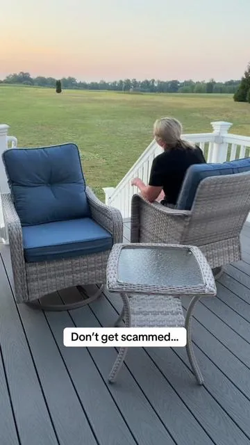 3 piece wicker outdoor patio furniture with gliding and rocking chairs #outdoorliving #patioset #patiofurniture #outdoorchair #summeressentials 