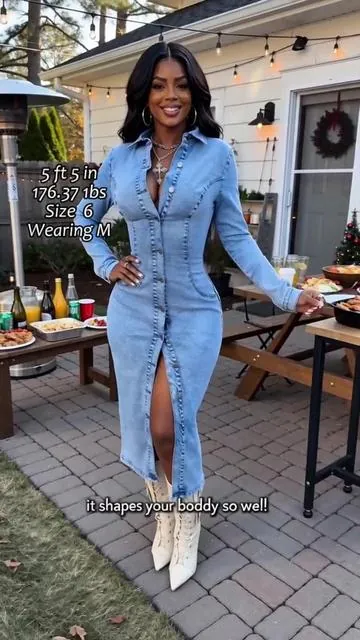 This denim dress understands the assignment! 🔥 Hugs every single curve in all the right places. 😍✨#denimdress #curvyfashion #midsizeoutfits #bodypositivity #fitcheck #outfitinspo