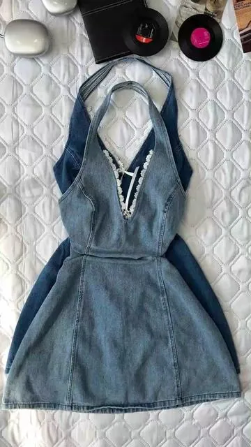 Denim + lace = sweet & tough. 💙 #halterneckdress #lacetrim #denimdress #DealsForYouDays #SummerVibes